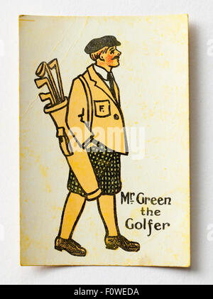 Mr Green the Golfer Playing Card from a vintage pack of Happy Families Stock Photo