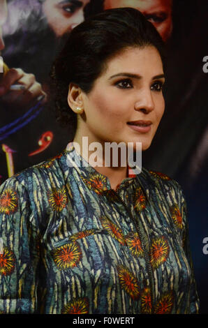 Pakistani famous movie actress, Resham gestures during the press conference of her upcoming movie, 'Swaa Rangi' at Lahore Press Club. ( Photo by Rana Sajid Hussain) Stock Photo