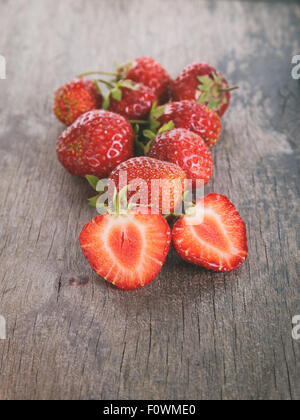 fresh strawberries on wood table Stock Photo