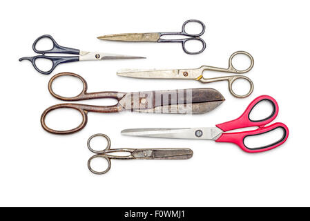 Group of various scissors isolated on white background Stock Photo