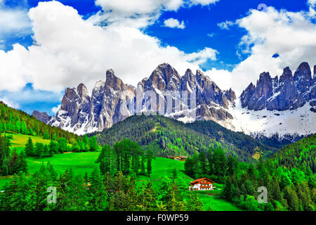 Impressive Val di Funes countryside in Dolomites mountains, North of Italy Stock Photo