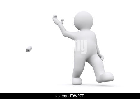 3d white man throwing can, isolate on white with clipping path. Stock Photo