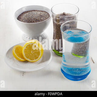 Chia seeds drink with a water  and lime. Selective focus Stock Photo