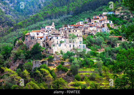 Impressive Saorge village,panoramic view,France. Stock Photo