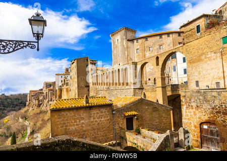 Impressive Pitigilano - medieval town in tufa rocks in Tuscany, Italy Stock Photo