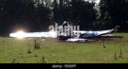 Sandown, Isle of Wight, UK. 22nd August, 2015. A LIGHT aircraft has crashed at an event marking the Second World War at the Isle of Wight Airport today. The spokesman for Isle of Wight Police said: 'The incident was passed to the air accident investigation branch. Credit:  jason kay/Alamy Live News Stock Photo