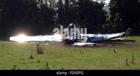 Sandown, Isle of Wight, UK. 22nd August, 2015. A LIGHT aircraft has crashed at an event marking the Second World War at the Isle of Wight Airport today. The spokesman for Isle of Wight Police said: 'The incident was passed to the air accident investigation branch. Credit:  jason kay/Alamy Live News Stock Photo