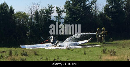 Sandown, Isle of Wight, UK. 22nd August, 2015. A LIGHT aircraft has crashed at an event marking the Second World War at the Isle of Wight Airport today. The spokesman for Isle of Wight Police said: 'The incident was passed to the air accident investigation branch. Credit:  jason kay/Alamy Live News Stock Photo