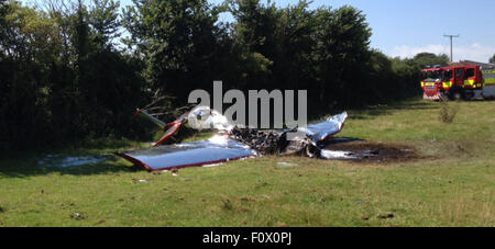 Sandown, Isle of Wight, UK. 22nd August, 2015. A LIGHT aircraft has crashed at an event marking the Second World War at the Isle of Wight Airport today. The spokesman for Isle of Wight Police said: 'The incident was passed to the air accident investigation branch. Credit:  jason kay/Alamy Live News Stock Photo