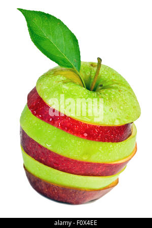 Sliced and mixed green and red apple on isolated white background Stock Photo