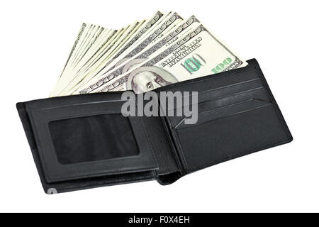 Money in leather purse isolated on white background Stock Photo