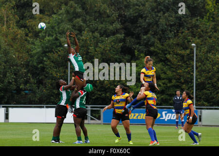 Dublin, Ireland. 22nd August 2015. Kenya v Colombia during the Women's Sevens Series Qualifier matches at the UCD Bowl, Dublin. Kenya won the match 12 - 7. Credit: Elsie Kibue / Alamy Live News Stock Photo