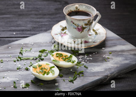 Boiled eggs and coffee Stock Photo