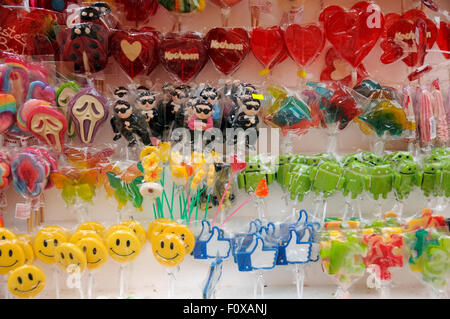 Colourful lollies and sweets at market stall in Warsaw, Poland Stock Photo