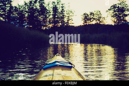 Vintage photo of beautiful Krutynia river landscape photographed from kayak. Photo with vintage mood effect Stock Photo