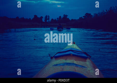 Vintage photo of beautiful Krutynia river landscape photographed from kayak. Photo with vintage mood effect Stock Photo