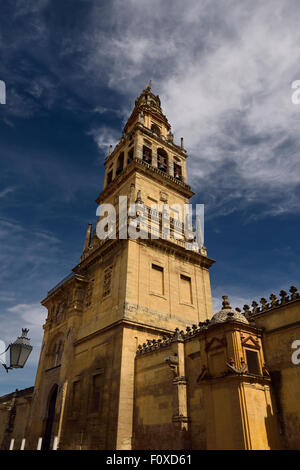 Former minaret now bell tower of the Cordoba Cathedral of Our Lady of the Assumption Stock Photo