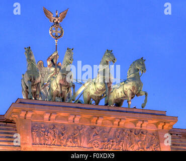 Brandenburg Gate & Quadriga , in the early evening twilight, Tiergarten,Mitte district, Berlin, Germany, Europe Stock Photo