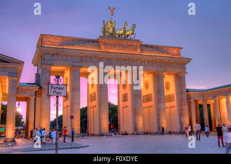 Brandenburg Gate, in the early evening twilight, Tiergarten,Mitte district, Berlin, Germany, Europe Stock Photo