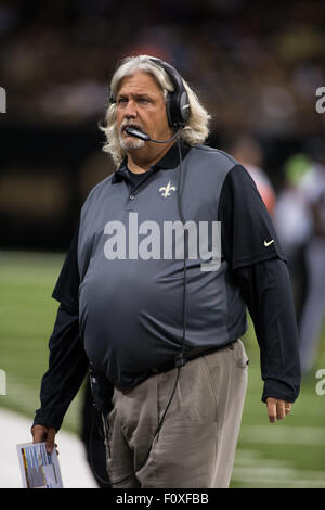 New Orleand, Louisiana, USA. 22nd Aug, 2015. New Orleans Saints defensive coordinator Rob Ryan during the game between the New England Patriots and New Orleans Saints at the Mercedes-Benz Superdome in New Orleans, LA. Stephen Lew/CSM Credit:  Cal Sport Media/Alamy Live News Stock Photo