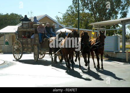 Tourists on a horse drawn carriage, stage coach, Longreach, Queensland Outback, Australia Stock Photo