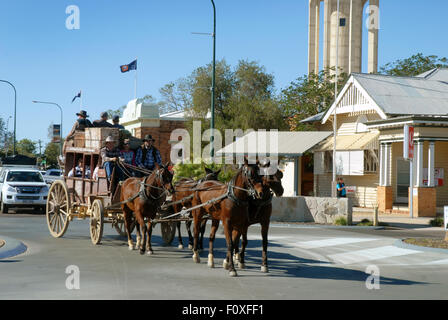 Tourists on a horse drawn carriage, stage coach, Longreach, Queensland Outback, Australia Stock Photo