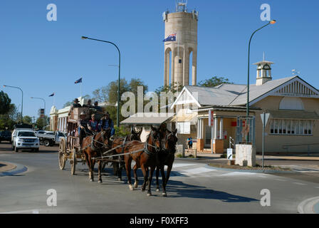 Tourists on a horse drawn carriage, stage coach, Longreach, Queensland Outback, Australia Stock Photo