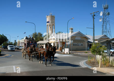 Tourists on a horse drawn carriage, stage coach, Longreach, Queensland Outback, Australia Stock Photo