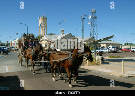 Tourists on a horse drawn carriage, stage coach, Longreach, Queensland Outback, Australia Stock Photo