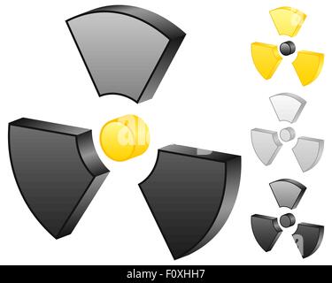 3D radiation sign icons on a white background. Vector illustration. Stock Vector