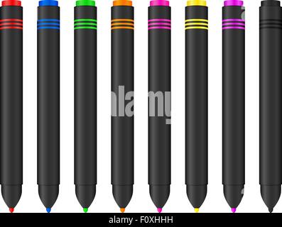 Eight colors text markers on a white background. Vector illustration. Stock Vector