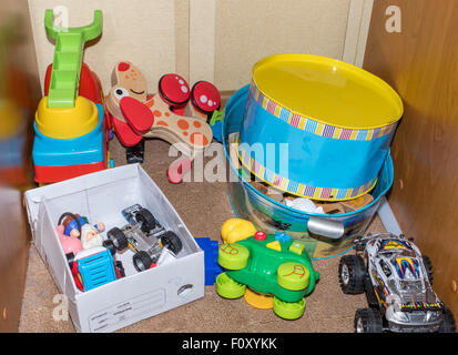 kids toys on a the floor with brown background Stock Photo