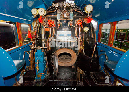 The footplate of Gresley Ex-LNER 4468 'Mallard' (1935) in the National Railway Museum, York, England, UK Stock Photo