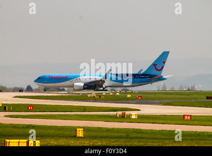 Thomson Airways Boeing 767 landing to Manchester Airport. Stock Photo