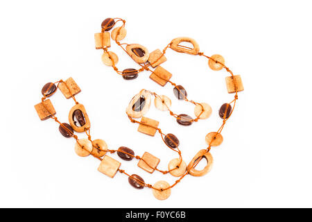 Necklace of bones and stones isolated on white. Stock Photo