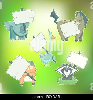 Hand-drawn cartoon vector collection of animals with posters Stock Vector