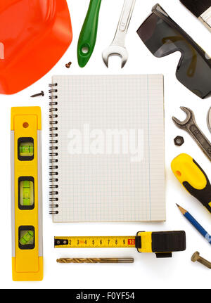 set of tools and instruments isolated on white background Stock Photo