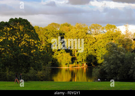 Northampton, UK. 23rd August, 2015. People enjoy an evening walk in Abington park in Northampton England UK. After a beautiful sunny day wet weather is forcast for next week. Credit:  Bigred/Alamy Live News Stock Photo