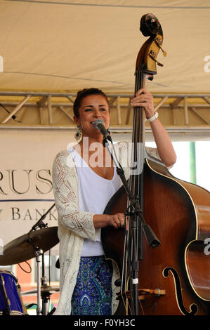 Małgorzata Babiarz, professionally known as Megitza playing the double bass. Stock Photo