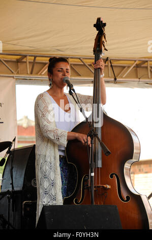 Małgorzata Babiarz, professionally known as Megitza playing the double bass. Stock Photo