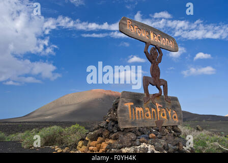 TIMANFAYA ENTRANCE SIGN National Park  Lanzarote Canary Islands Spain Stock Photo