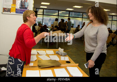 Students collecting A level results and successfully getting into university Stock Photo