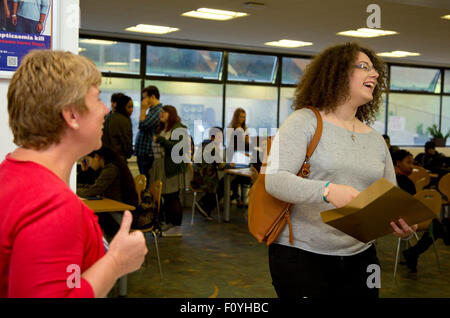 Students collecting A level results and successfully getting into university Stock Photo