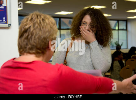 Students collecting A level results and successfully getting into university Stock Photo