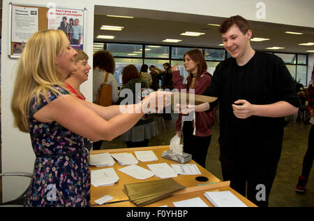 Students collecting A level results and successfully getting into university Stock Photo