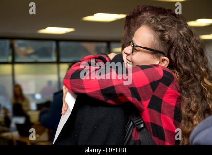 Students collecting A level results and successfully getting into university Stock Photo