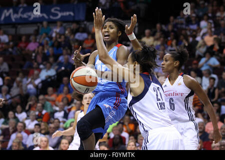 August 23, 2015; Uncasville, CT, USA; Atlanta Dream forward-guard Angel McCoughtry (35) drives to the basket during the second half of the WNBA basketball game between the Connecticut Sun and Atlanta Dream at Mohegan Sun Arena. Atlanta defeated Connecticut 102-92. Anthony Nesmith/Cal Sport Media Stock Photo