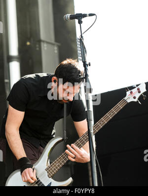 Dean Bernardini bassist for the band Chevelle Performing at the  2015 Monster Energy Carolina Rebellion Stock Photo