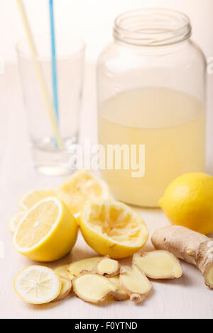 Shikanjvi homemade lemonade with lemon and ginger, spiced with cumin and saffron. Indian beverage known as nimbu pani or shikanj Stock Photo