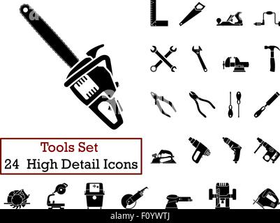 Set of 24 Tools Icons in Black Color. Stock Vector